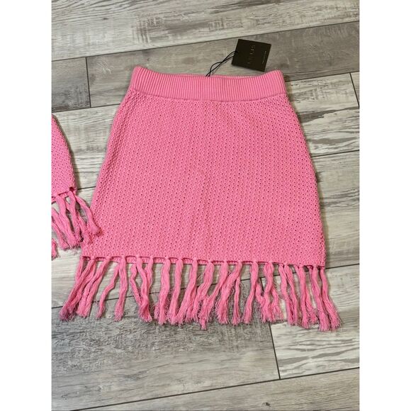 Le Lis Pink Fringe Sleeveless Crop Top and Mini Skirt Size S - Picture 3 of 12